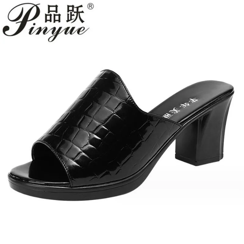 5cm 7cm Women Slipper\'s Ladies Summer Slippers Shoes Women High Heels Fashion Platform Summer Shoes Genuine Leather Beach shoes