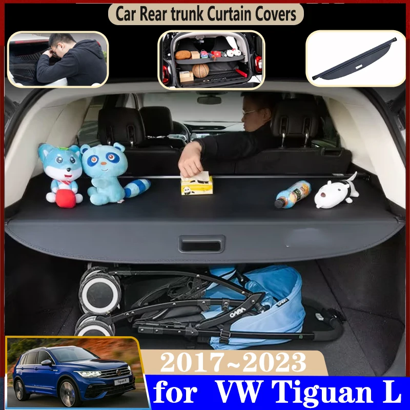 Car Trunk Curtain For VW Volkswagen Tiguan L MK2 2017~2023 Car Rear Trunk Cargo Cover Rear Curtain Retractable Space Accessories