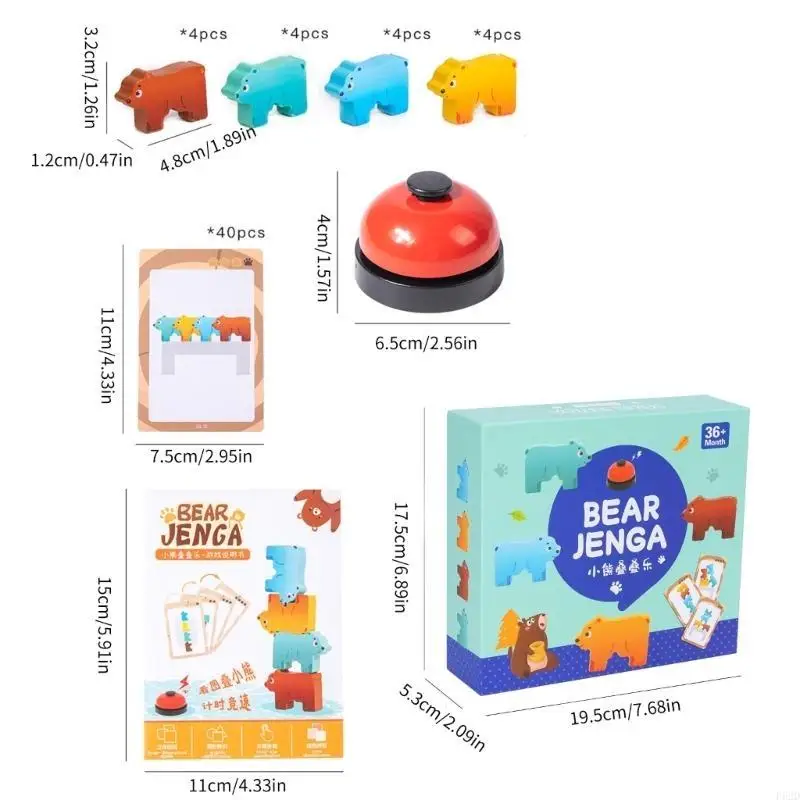 Các khối xếp chồng F62D, Quà tặng cho trẻ trẻ mới biết đi 1-3 Khối cân bằng gấu đồ chơi