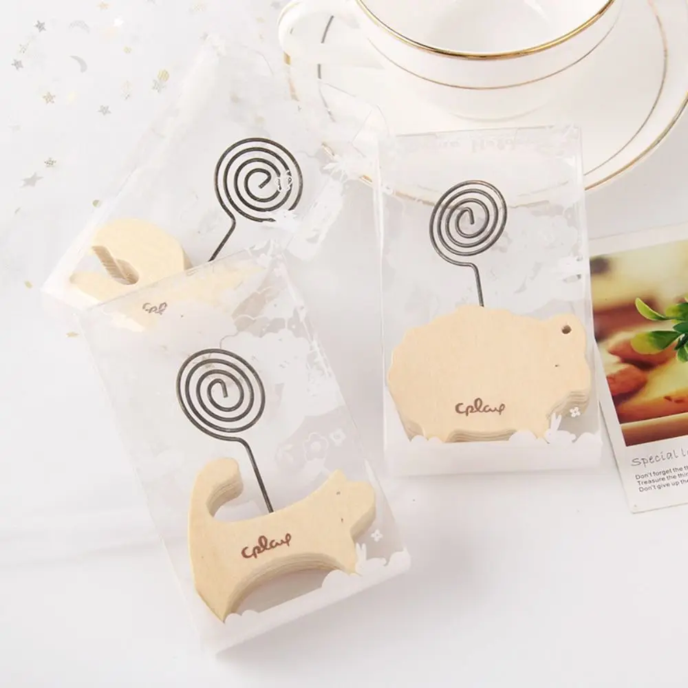 Cute Desktop Ornaments Photo Clip Paper Clamp Japanese Message Folder Animal Shape Wooden Place Card Holder Bakery