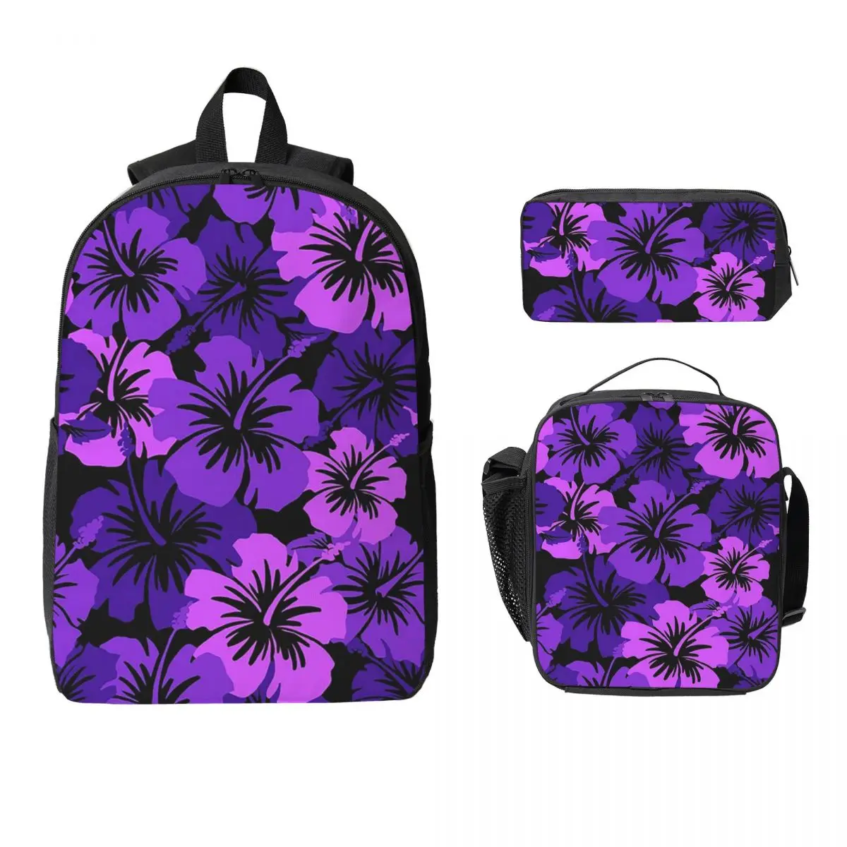 Mochila Epic Hibiscus con diseño floral hawaiano Aloha, mochila escolar, bolsos de hombro para ordenador, 3 piezas, bolsa térmica para el almuerzo, estuche para lápices