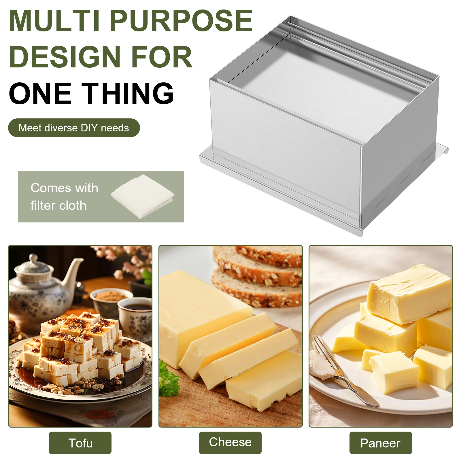 Stainless Steel Tofu Press Mould Homemade Cheese Making Molds Food Grade Deep Press Tofu Presser with Cloth for Kitchen Gadgets view 4
