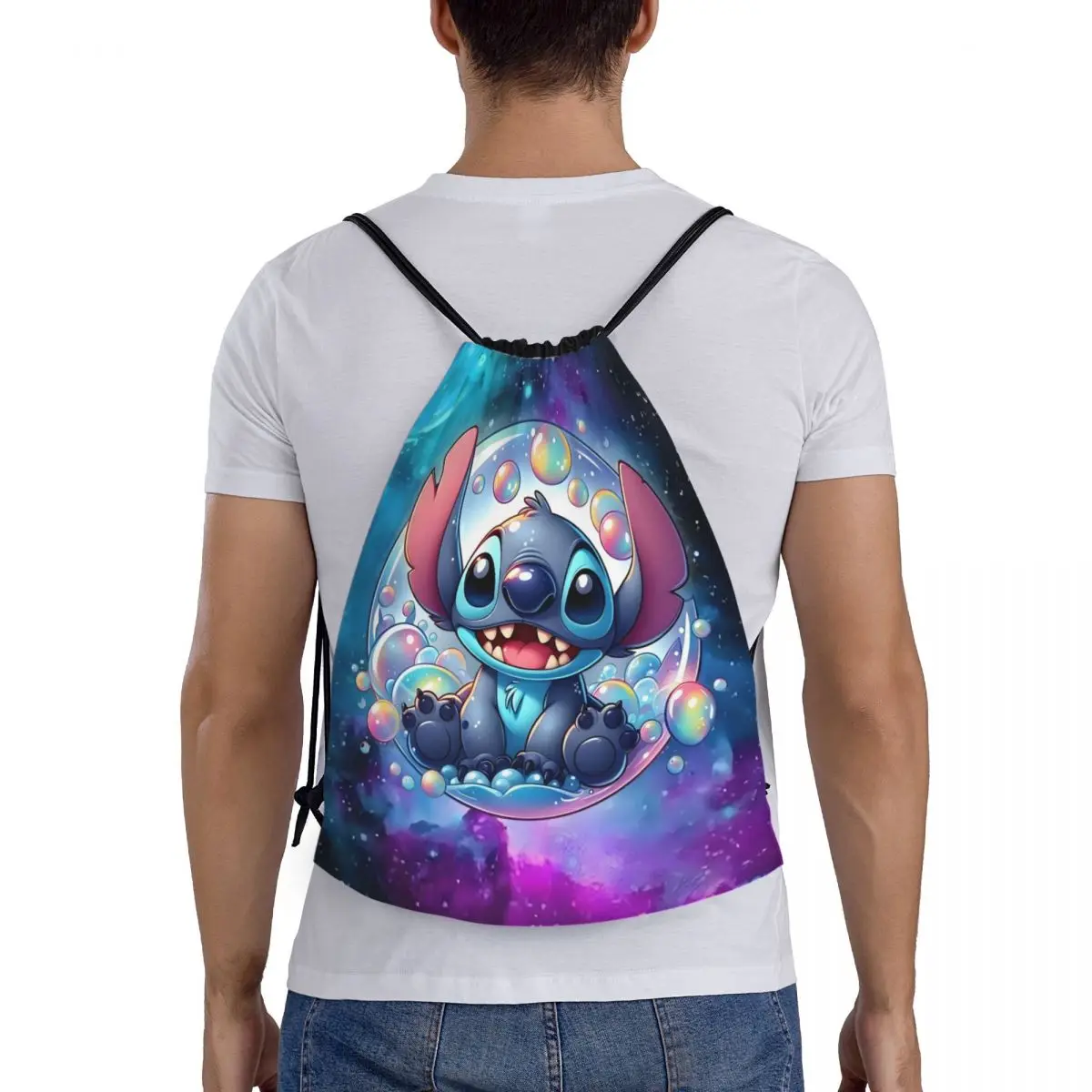 مخصص الكرتون ليلو وستيتش الرباط على ظهره النساء الرجال الرياضة الصالة الرياضية Sackpack طوي Kawaii أنيمي حقيبة تدريب كيس