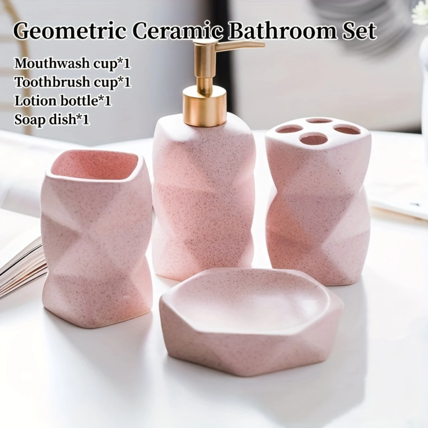 4pcs Luxury Nordic Ceramic Bathroom Ensemble - Elevate Your Space with a Sleek Lotion Dispenser, Stylish Mouthwash Cup, Practica