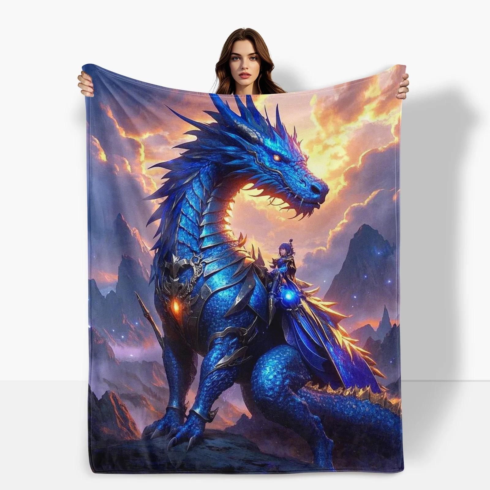Одеяло Dragon Rider темно-синего цвета с мифологическим искусством и фантазийными тематиками для приключенческих и уникальных домашних акцентов