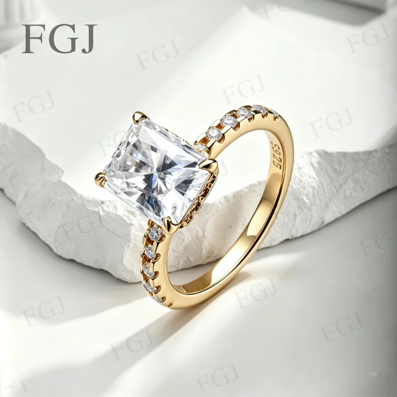 D-Farbiger 3ct Radiant-Schliff Moissanit Verlobungsring aus vergoldetem 925er Sterlingsilber für Damen, individueller Schmuck, GRA-zertifiziert – Detail 9