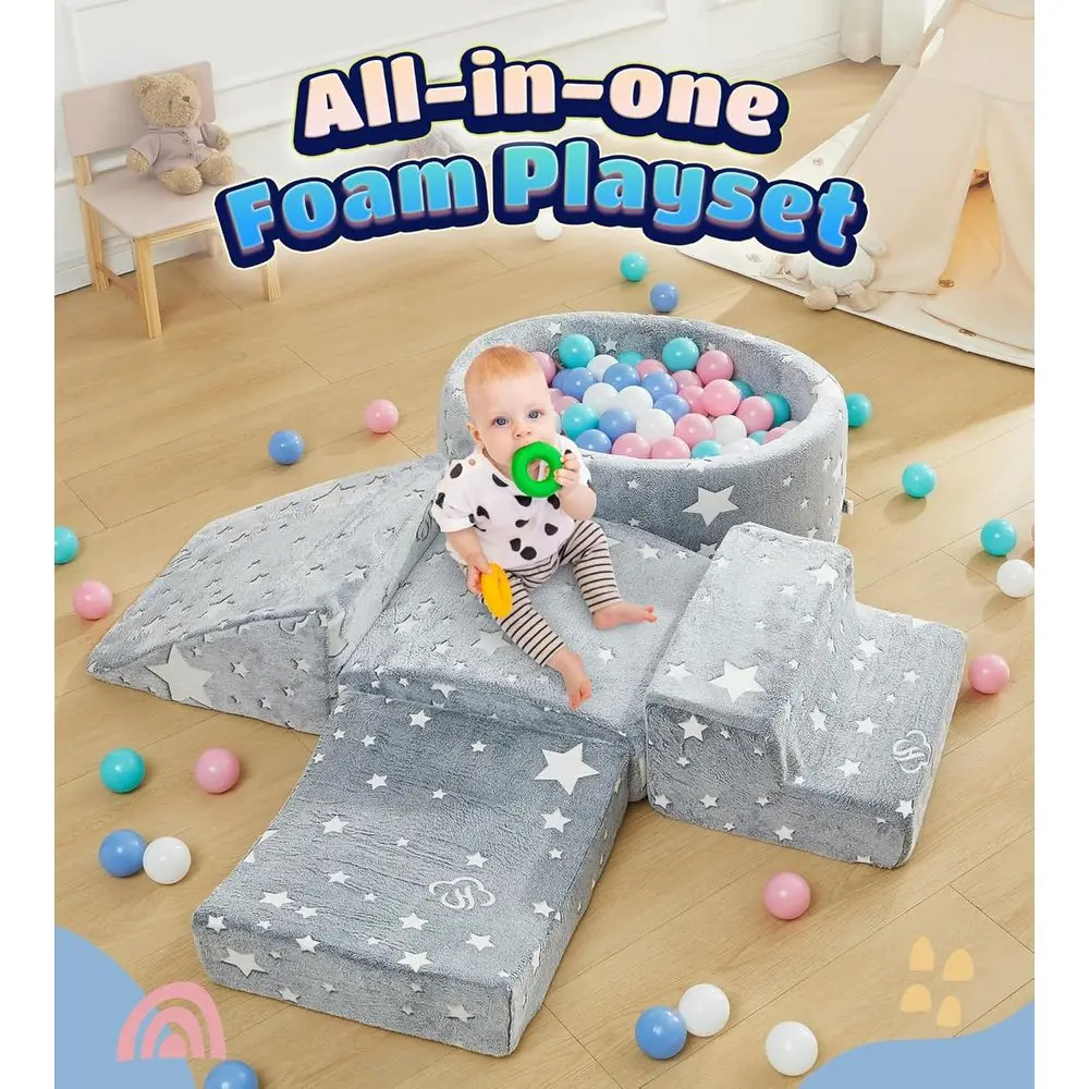 Bloques de escalada de espuma para niños pequeños con pozo de pelotas: centro de juegos interior ideal para niños activos de 1 a 3 años (bolas no incluidas)