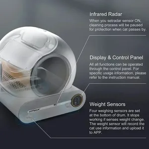 وعاء فضلات القطط الذكي الأوتوماتيكي ، التنظيف الذاتي ، مغلق بالكامل ، وعاء قمامة كهربائي لإزالة الروائح الكريهة ، كيس قمامة ، منتجات الأليفة ، 65 لتر أفضل 8 صناديق فضلات قطط كهربائية مبيع - رقم 5