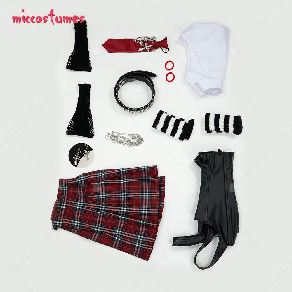 haikyuu Women\'s Misa Cosplay Costume Shirt Vest Set with Red Plaid Skirt and Waist Chain Halloween Cosplay Costumes