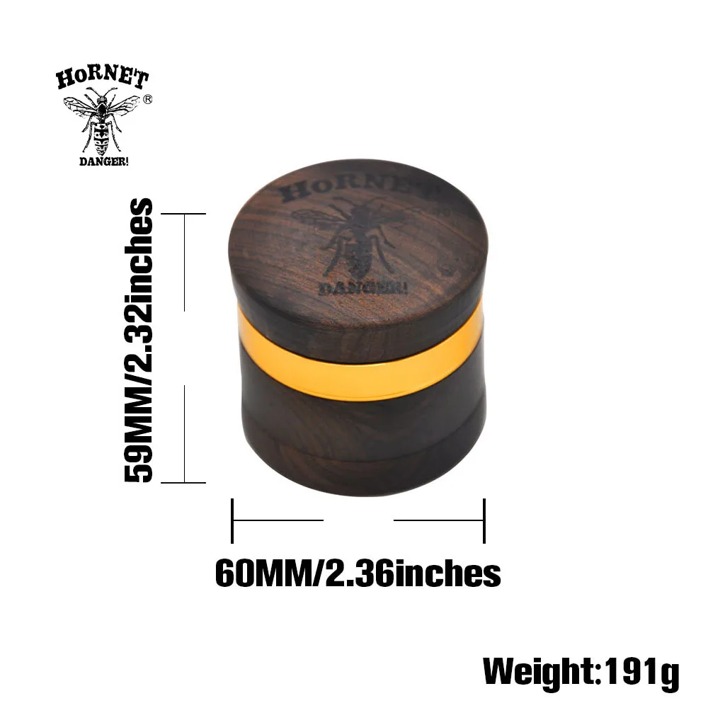 HORNET Ebony Grinder 60mm 4 Layers Tobacco Herb Grinder With Sharp Diamond Teeth Natural Wooden Grinders Fumar Accessories