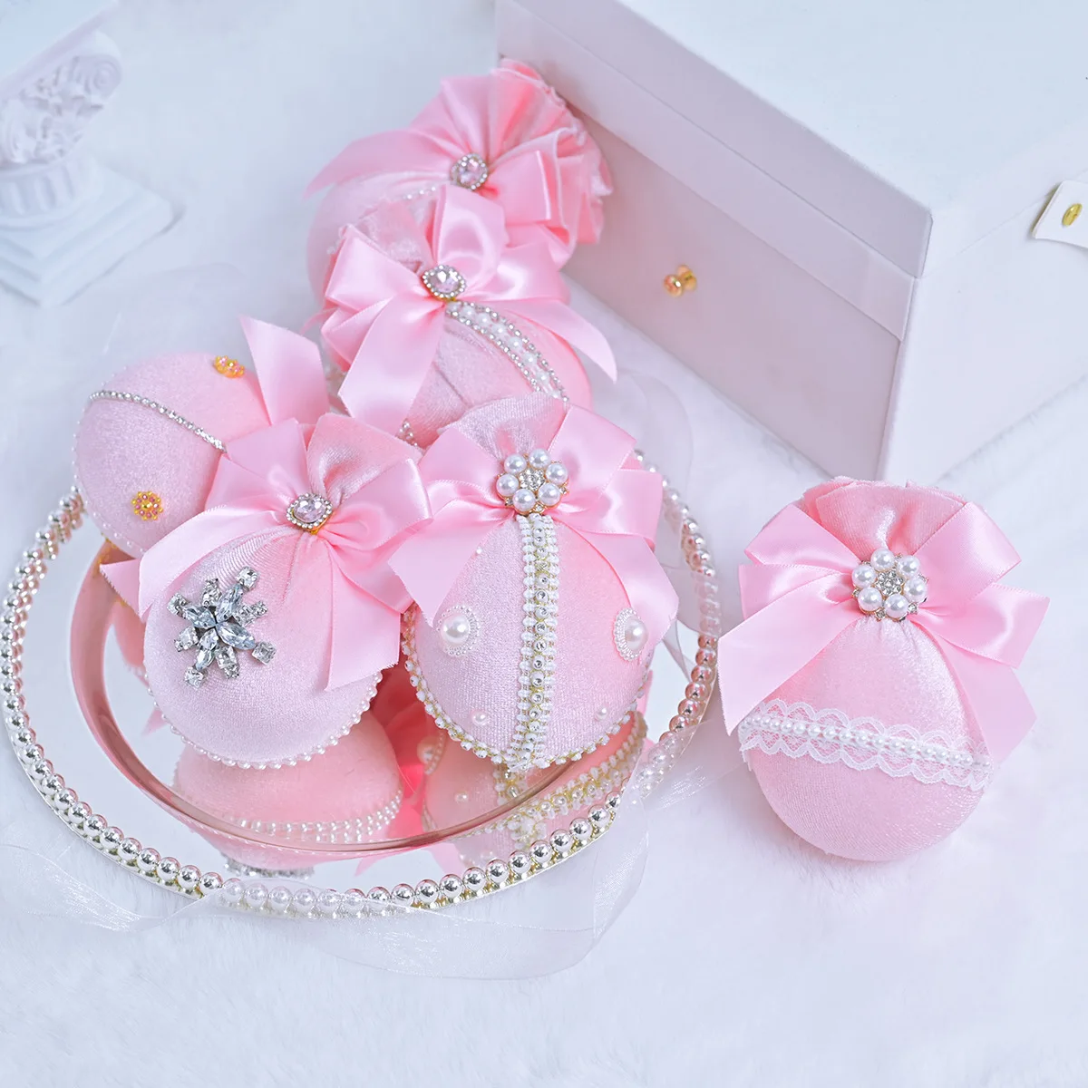 New Premium Christmas Decorative Pendants Velvet Fabric-Covered Velvet Balls Ribbon Bows Christmas Decorative Hanging Ornaments