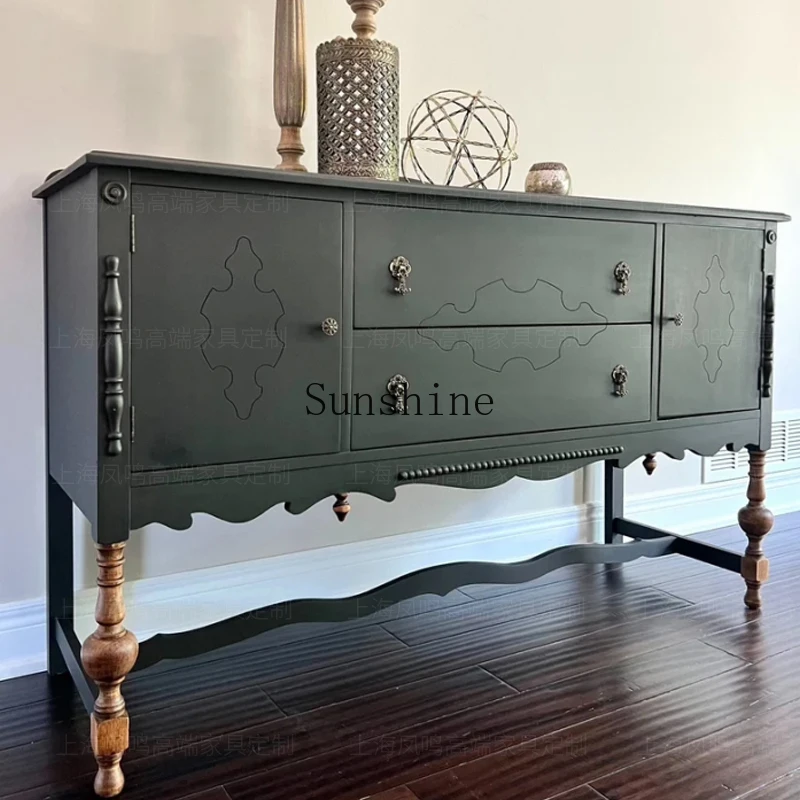 

French retro solid wood porch cabinet medieval style entrance foyer decorative storage cabinet