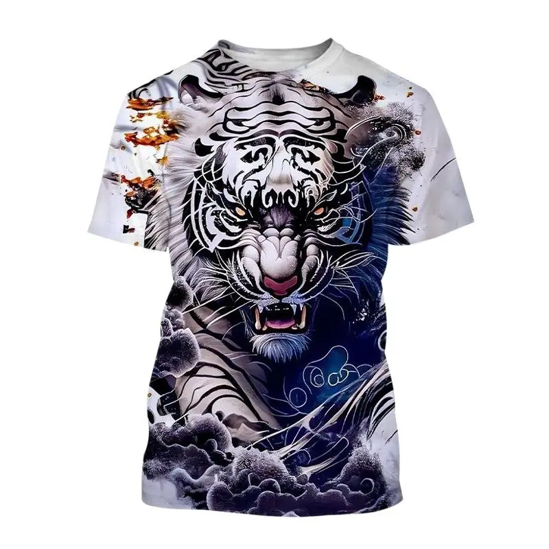 Summer Fashion Cool Animal Tiger graphic t shirts For Men Personality Trend Casual Street Style Printed Round Neck Short Sleeve