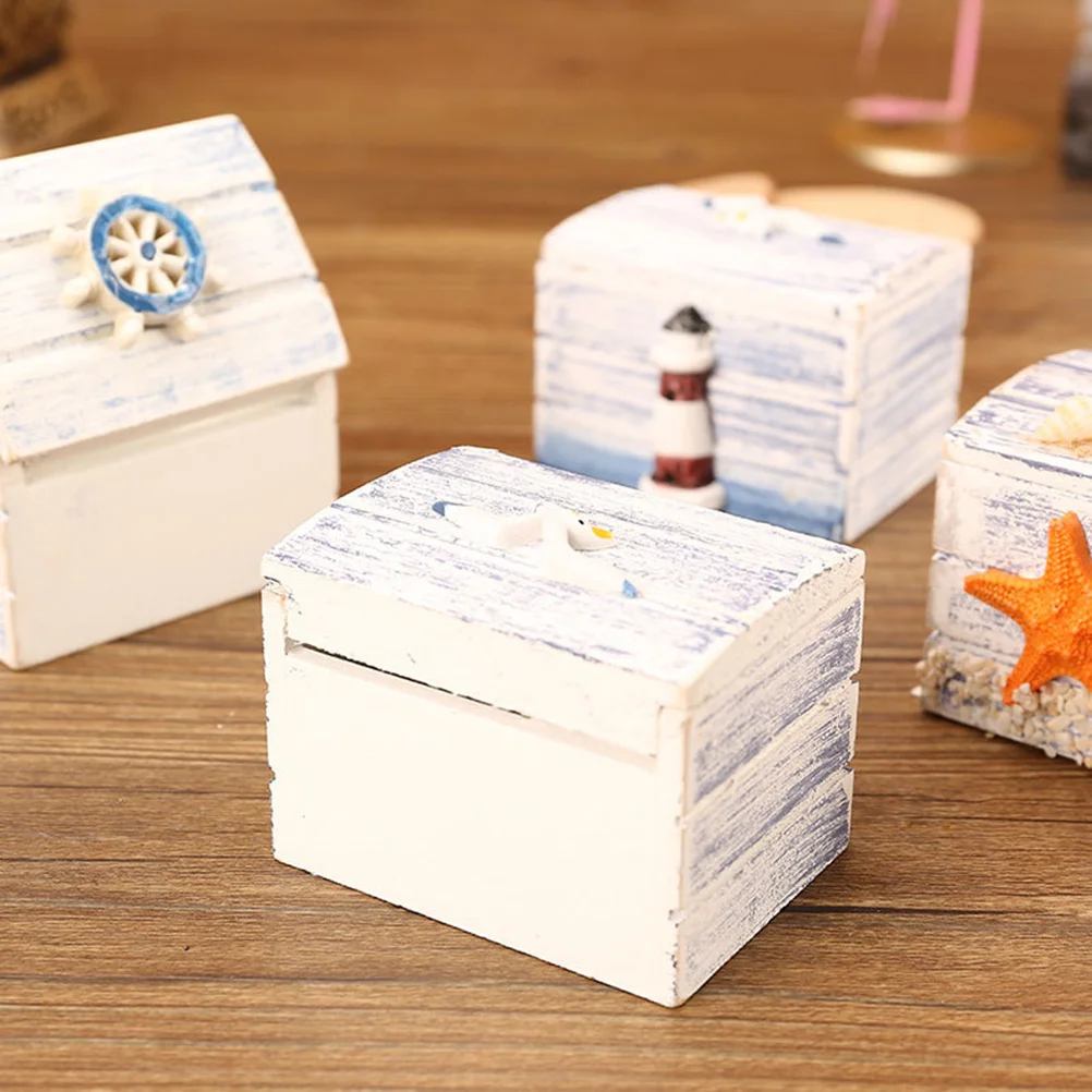 

Mediterranean Design Wooden Box Jewelry Organizer Classic Storage Case for Home Office Use Lighthouse Pattern Gift Idea