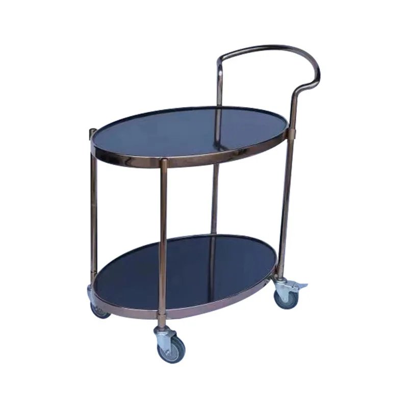 Double-layer stainless steel wine cart Hotel lobby Clubhouse Dessert wine dining cart Mobile service cart