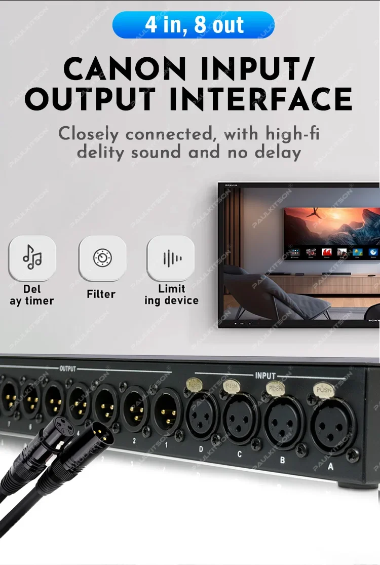 Paulkitson PX48 Digitaler Audio-Prozessor Driver Rack 4-Eingänge 8-Ausgänge 96K DSP FIR Lautsprechermanagementsystem für Live-Bühnenevents – Detail 10