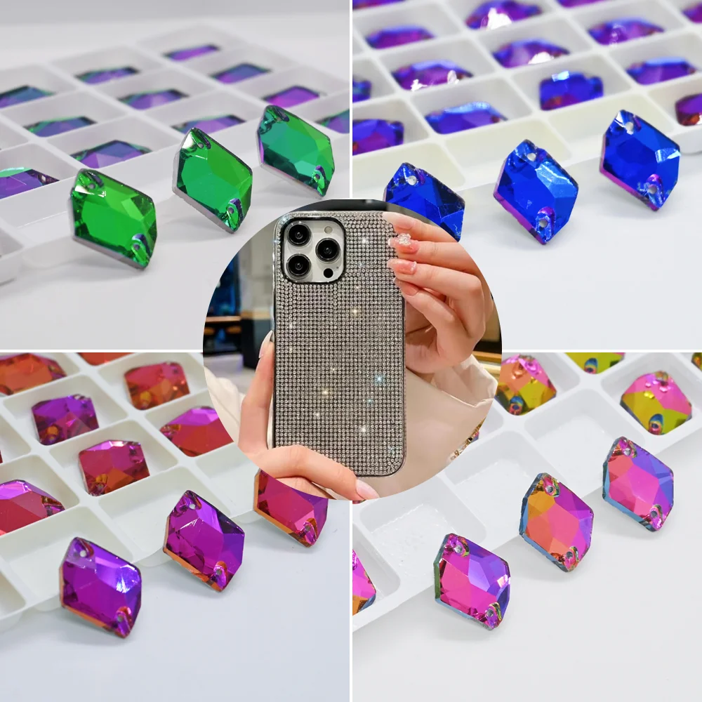 5 Sizes Volcano Color Sew On Rhinestones Glass Sewing Crystal for Vestido Decoration Flatback Sewing Stones with 2 Holes