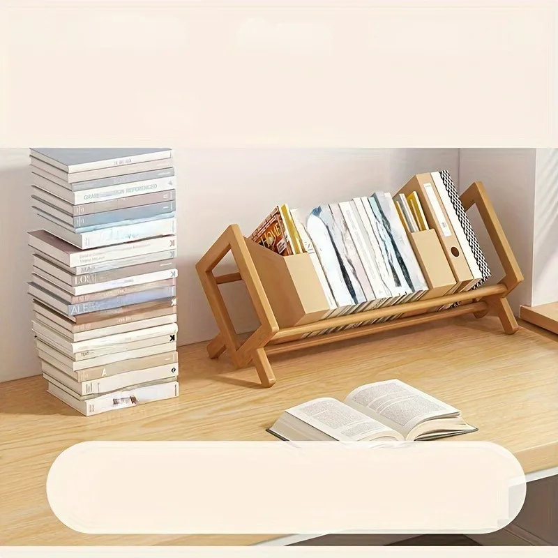 1pc Desktop Bookshelf, Bamboo And Wooden, Utility Organizer Shelves For Home Office, Living Room, Bedroom