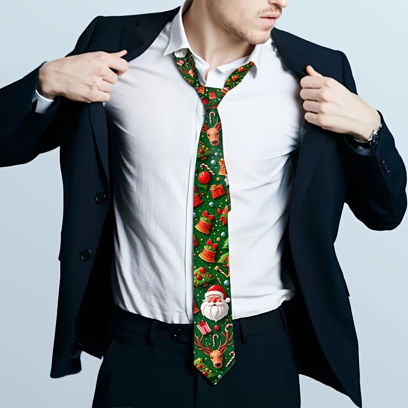 Christmas Pattern Soft Tie with Santa Claus, Reindeer Jingle Bell and Xmas Tree Designs Comfortable Fashionable