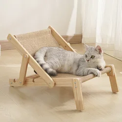 Solid Wood Sisal Recliner Adjustable and Replaceable Solid Wood Sisal Cat Nest All-season Universal Cat Bed