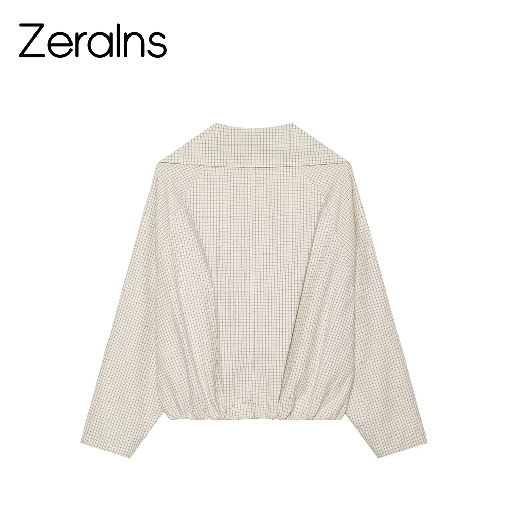 ZERAINS 2026 summer new women's clothing retro loose temperament simple and fashionable lapel double row buckle plaid jacket
