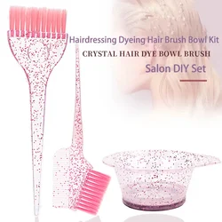 3pcs Hair Coloring Brush Set Shiny Crystal Bowl Brush Easy Clean Mixing Bowl Salon Tinting Brush Hairdressing DIY Accessories