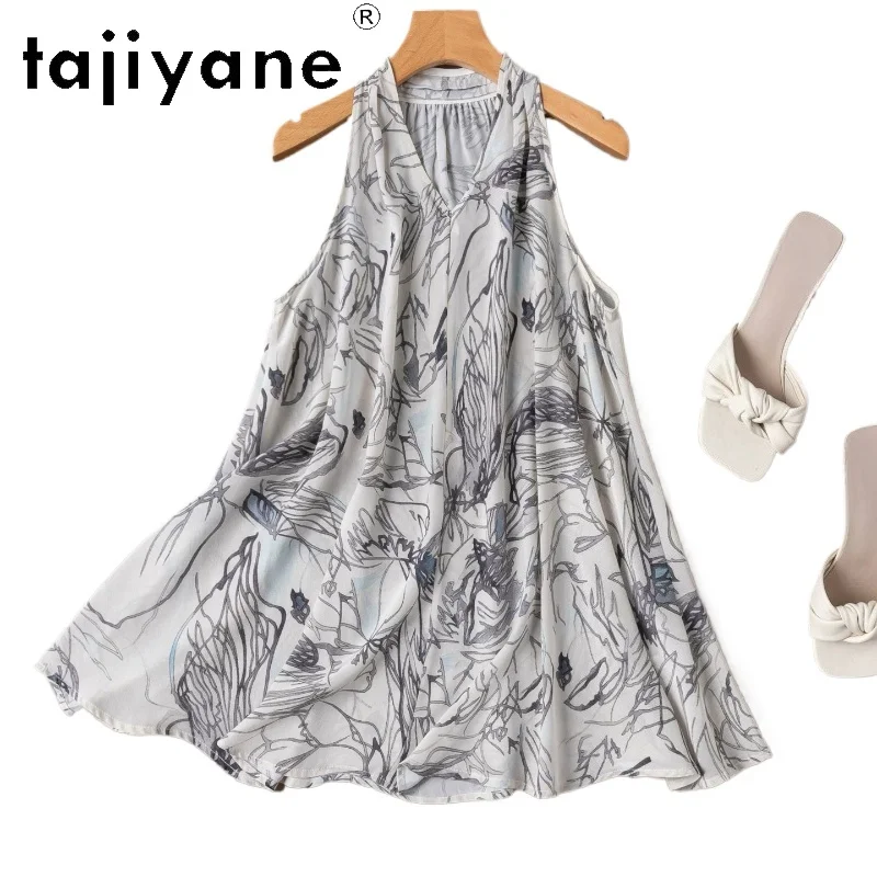 TAJIYANE 100% Mulberry Silk Women's Tanks Printed Loose A-Line Vest Vacation Sleeveless Summer Tops for Woman Clothing 2026 ropa