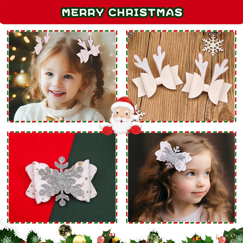 36pc/lot Glitter Rhinetone Christmas Snow Hair Clips Christmas Hairpin XMAS Antlers Deer Hair Clip Girls Kids Christmas Headwear