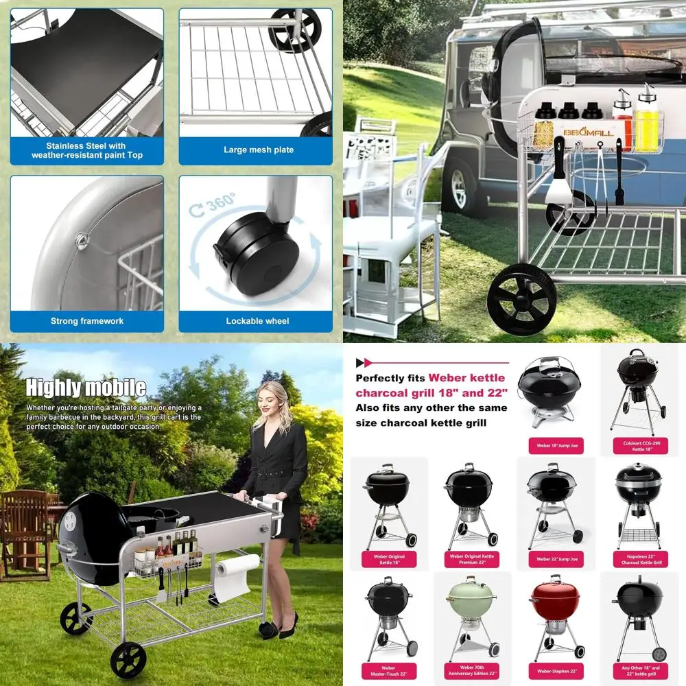 

Weber Original Kettle Grill Table, Cart Stand for 22 & 18 Models, Outdoor Cooking Station with Charcoal Accessories