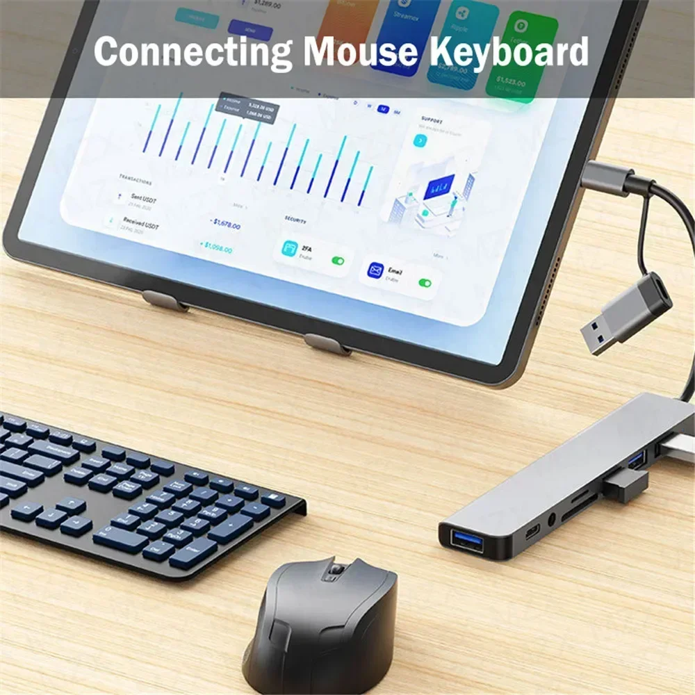8-in-2 USB C Hub Multiport Adapter 3-Port Dock for Xiaomi Phone Tablet Type C Splitter Fast Data Transfer And Charging