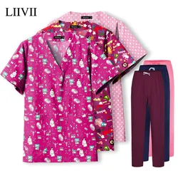 Women Medical Uniforms Print Scrubs Set Hospital Surgical Gowns Short Sleeve Tops Loose Pant Nursing Accessories Doctors Clothes