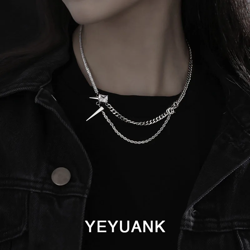 Exaggerated Hip‑Hop Light‑Luxury Punk Double‑Layer Zircon Necklace for Men & Women, Unisex Exquisite Party Jewelry Gift