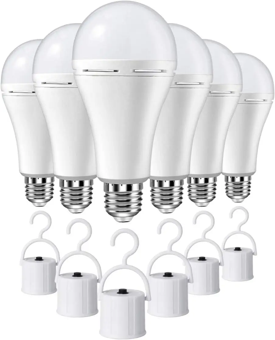 

10 Pack Rechargeable Emergency LED Bulb, Multi-Function Battery Backup Emergency Light for Power Outage Camping Outdoor Activity 9W 900LM 60W Equivalent White Daylight 6000K with E26/E27 Base