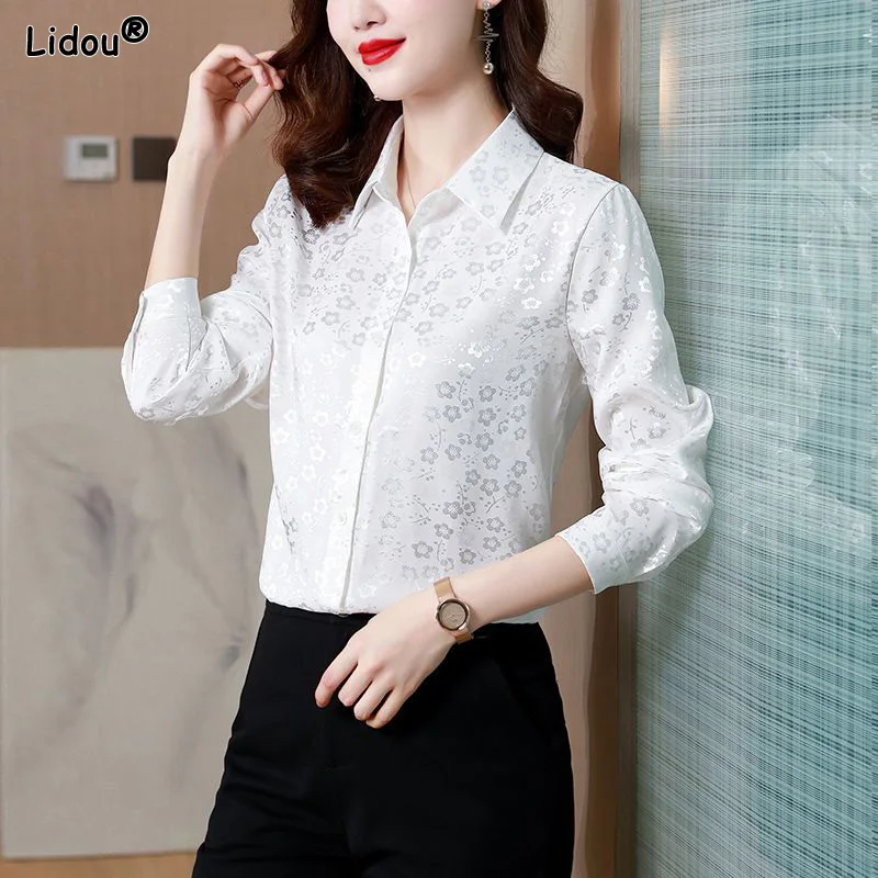 

Thin Chiffon Striped Spliced Office Lady Women Shirt Premium Turn-down Collar Single Breasted Women's Clothing Slight Strech