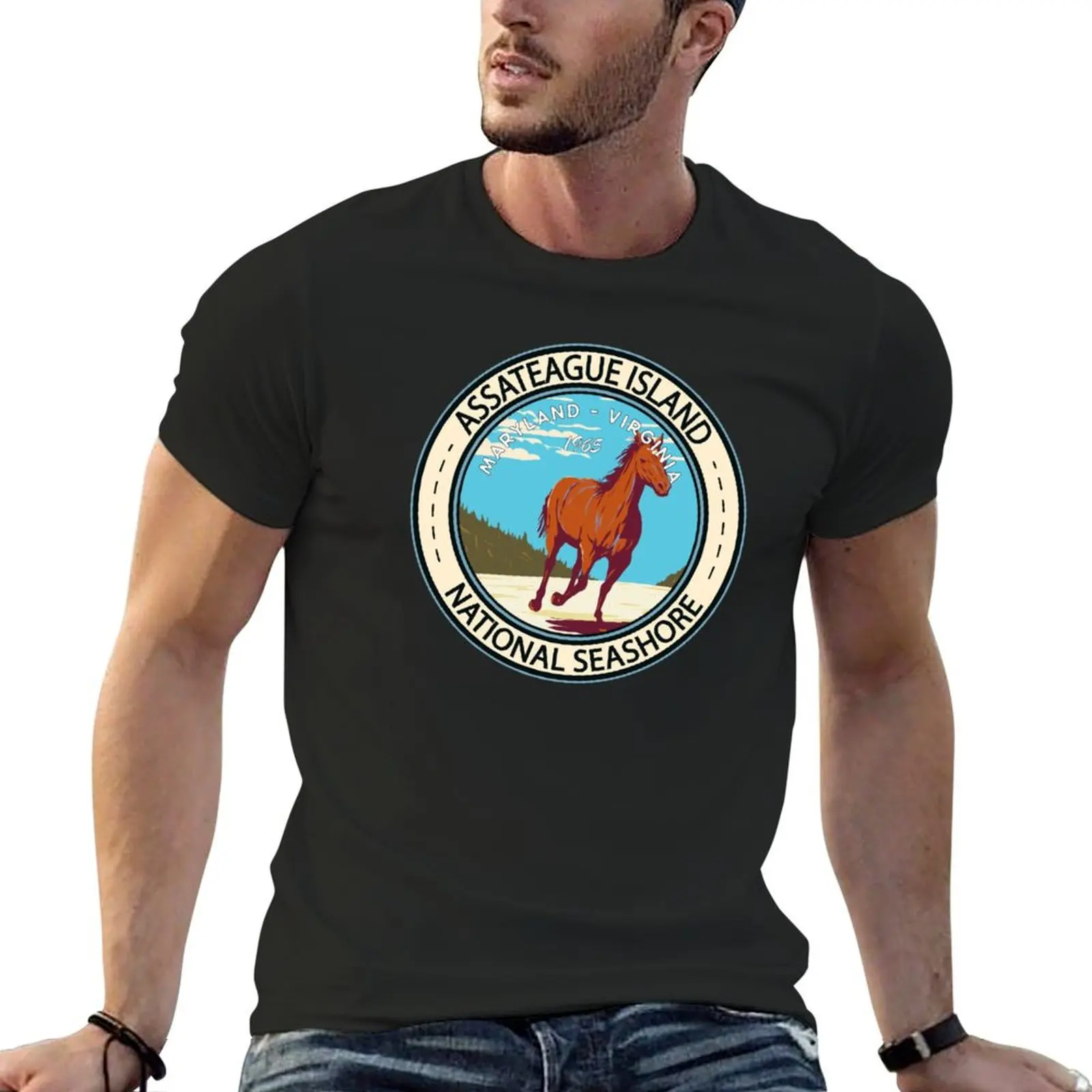 Assateague Island National Seashore Badge T-Shirt cute tops animal prinfor boys graphic t shirts tees plain black t shirts men