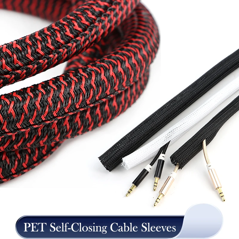 1~50m PET Braided Expandable Cable Sleeve 3~50mm Flexible Self-Closing Insulated Wrap Pipe Split Line Protector Wire Organizer