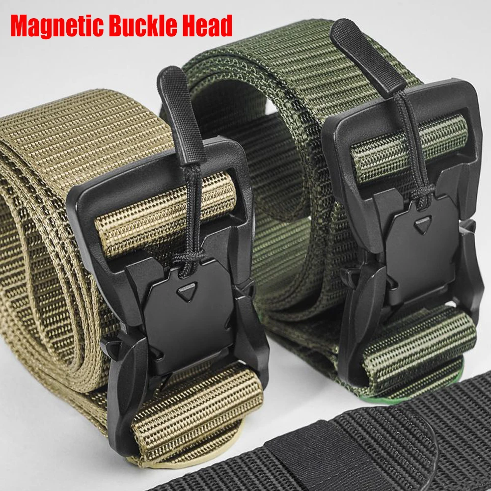 New Tactical Belt Magnetic Buckle Quick Release Nylon Belt for Men Casual Tooling Work Golf Training Outdoor Trousers Belt