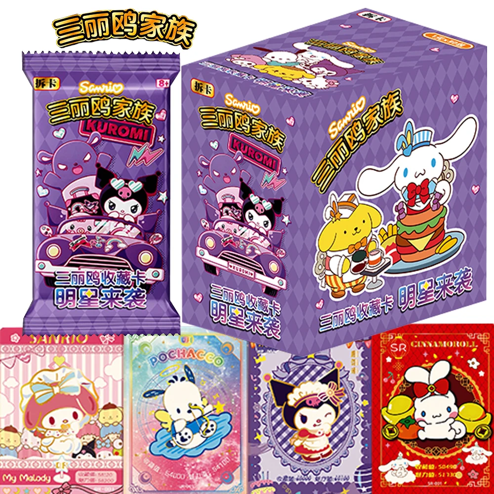 

Sanrio Kuromi Collection Card Anime Star Family Pochacco My Melody Cinnamoroll Kawaii Cartoon Game Trading Cards Kids Toys Gifts