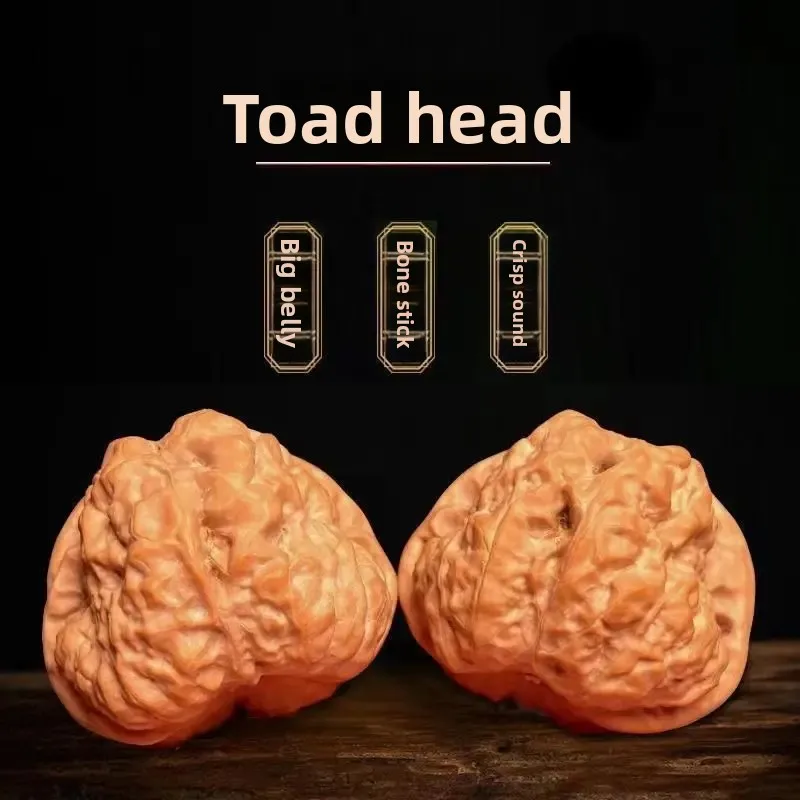 Natural Walnut Toad Head Handheld Fidget Ornament Handpiece Unisex Collectible Chinese Hand Carving Lucky Fortune Blessing Charm