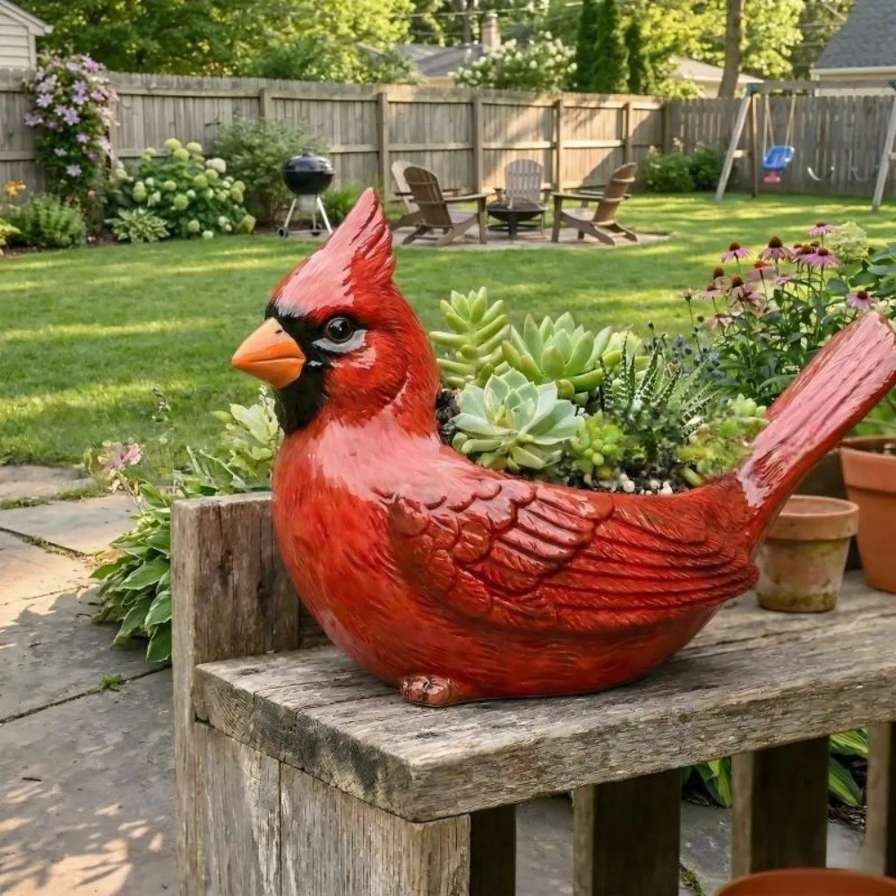 Pot de fleurs en résine en forme d'oiseau avec trou de drainage, pot pour colibris et plantes succulentes, ouverture large, style original, jardinière en forme d'oiseau