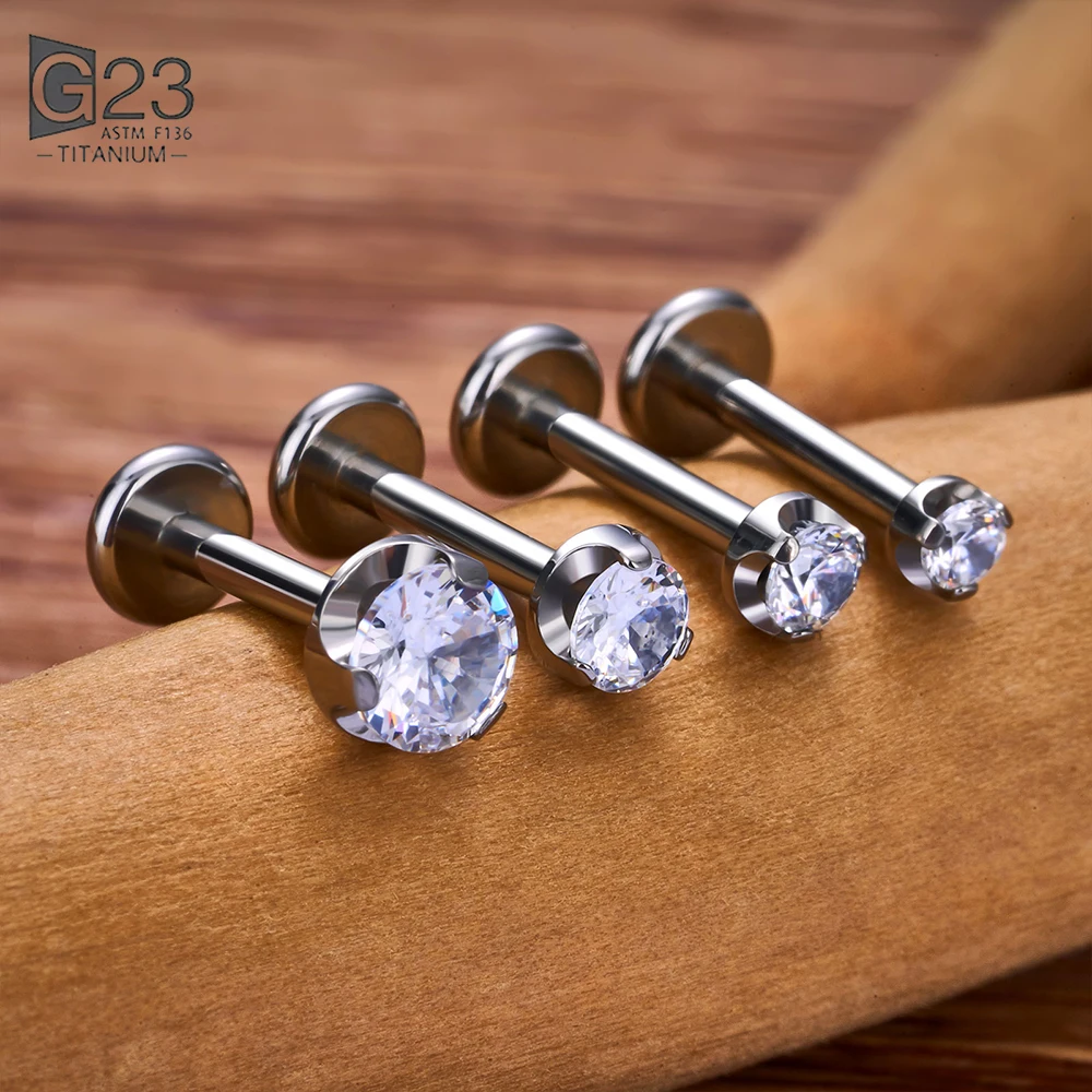 1/10Pcs ASTM F136 Titanium Labret Lip Stud Flatback Round 2.5/3/4mm CZ 16G Tragus Helix Cartilage Earlobe Piercing Body Jewelry