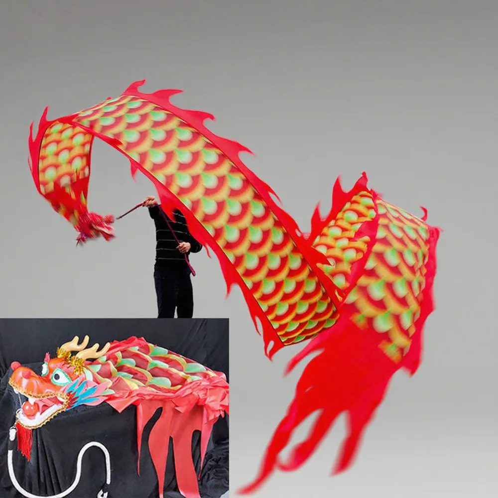 8m Chinese Dance Dragon Set School Performance Props Festival Gifts Fitness Dragon Rainbow Ribbon Washable (Head+Tail+Rope)