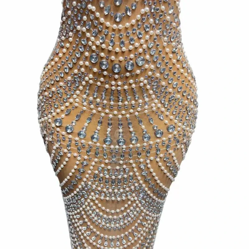 Abito lungo da donna con scollo a V profondo, senza schienale, con perline, scintillanti, maxi abito lungo da sera, festa di compleanno, regina, elegante