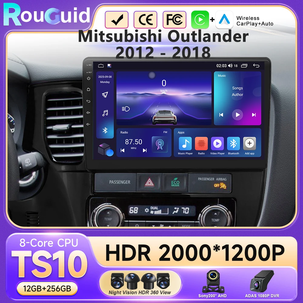 For Mitsubishi Outlander 2012 - 2018 Car Radio Player Multimedia Navigation GPS Audio Vidoe Stereo No 2din Screen Android 16