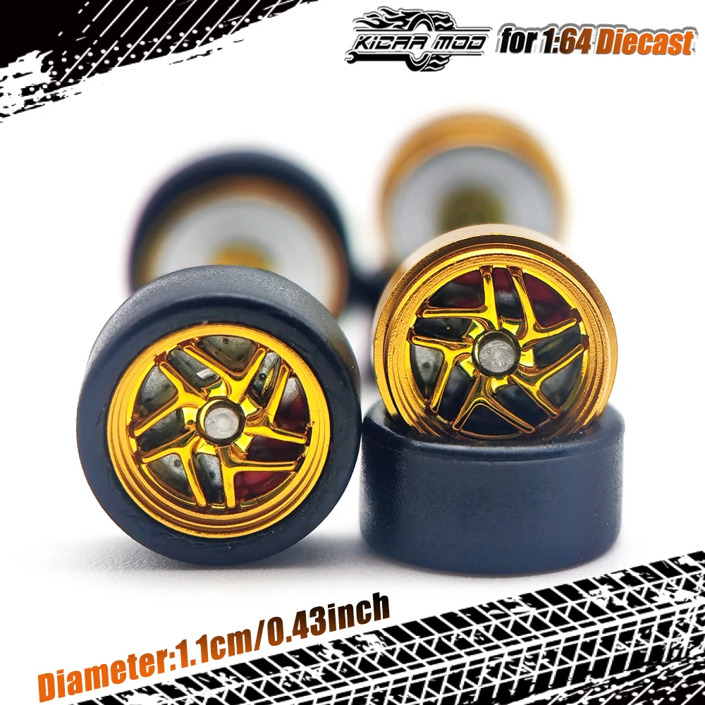 Kicarmod 1/64 Metallfelgen Modellräder mit Kunststoffspeichen und Bremsscheiben, Raddurchmesser 11mm, Hobby-Sammlerstück, 1 Set – Detail 18