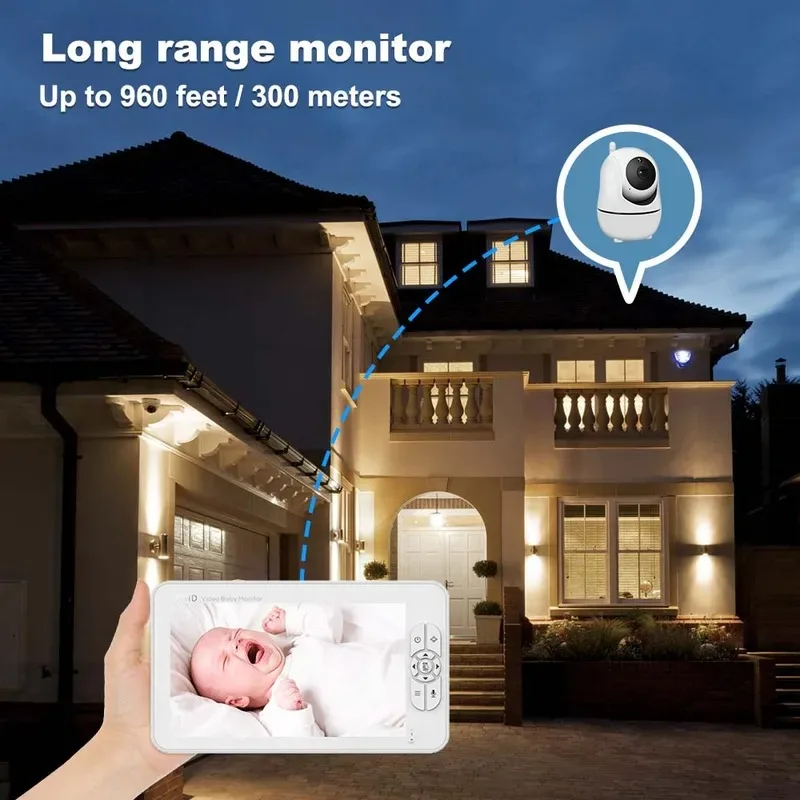 7 Inch 1080P Baby Monitor with 2 Cameras Babyphone Split Screen Pan-Tilt-Zoom Nanny Camera 2-way Audio Night Vision BabySitter