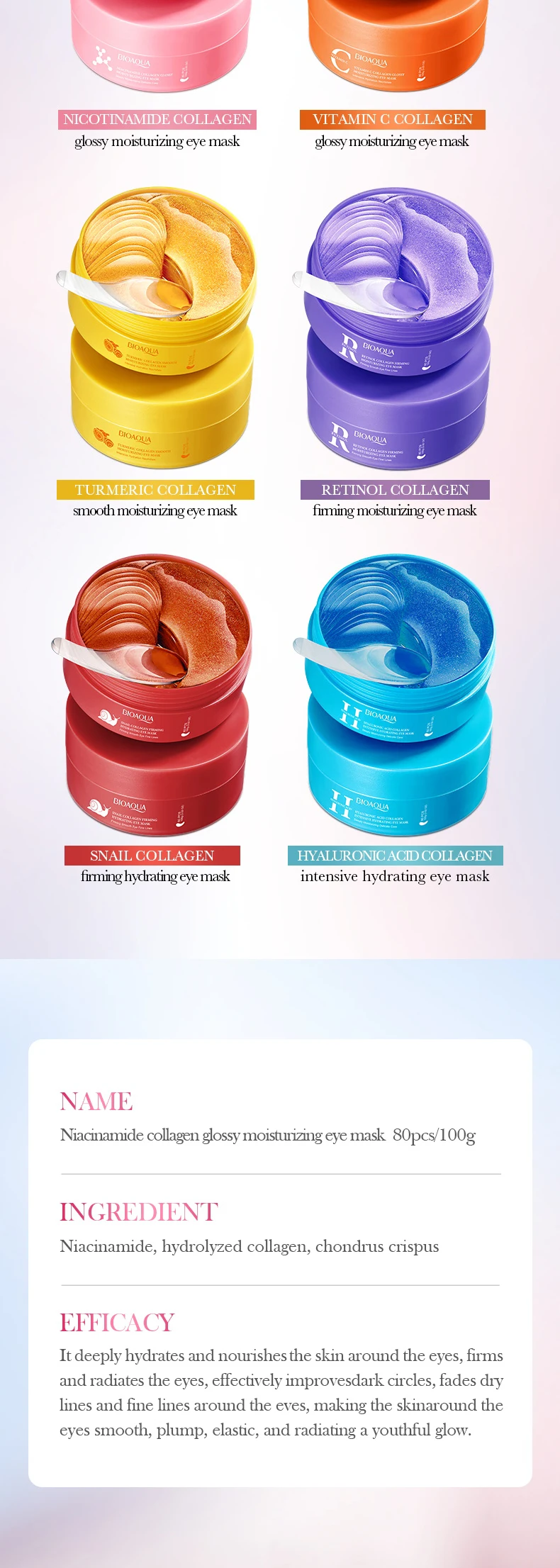 80 Stück Niacinamid-Kollagen-Augenmasken, gegen Augenringe, aufhellend, Anti-Falten, feuchtigkeitsspendend, Anti-Aging-Augenpads – Detail 9