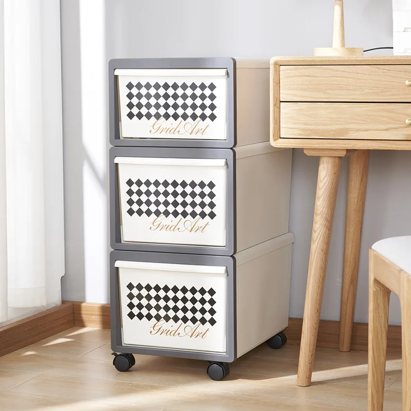 Modern Home Use Three-Layer Movable Printed Wardrobe Storage Box PP Plastic Drawer Cabinet For Underwear & Clothing Air Holes