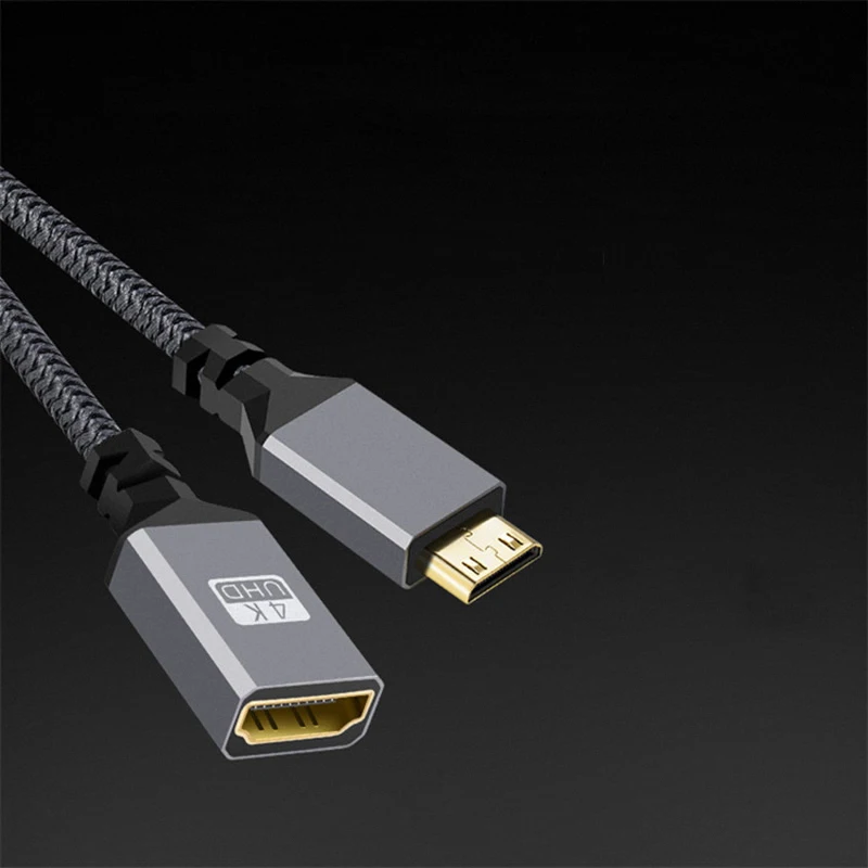 4K HD MiniHDMI-compatible to HDMI-compatible Cable Adapter Male Head Female Connects Public For Camera Flat Single Reflex