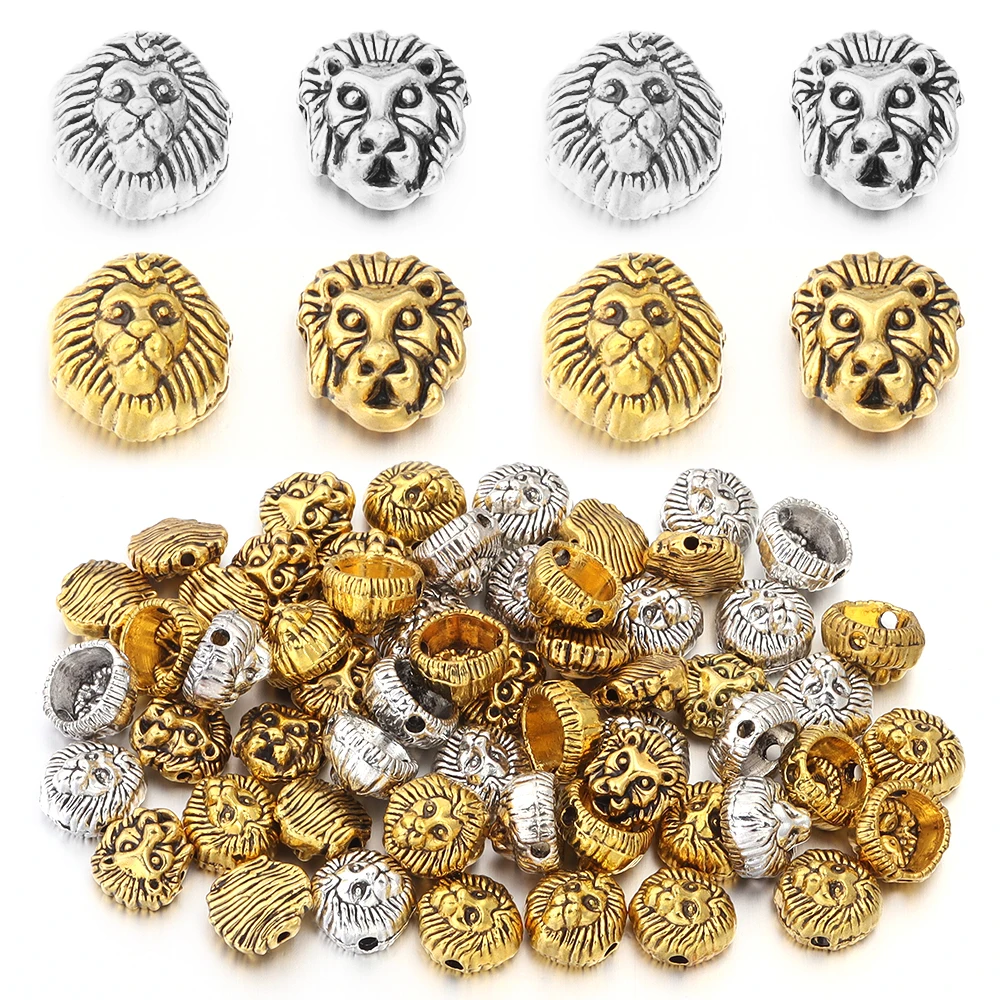 20pcs/lot Alloy Beads Antique Lion Head Back Charm Spacer Beads For Jewelry Making DIY Pendants Necklace Bracelets Accessories